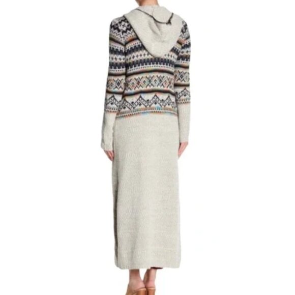 Raga / Anthropologie Hooded Duster Maxi Printed Cardigan Sweater Sz XS - Picture 2 of 6